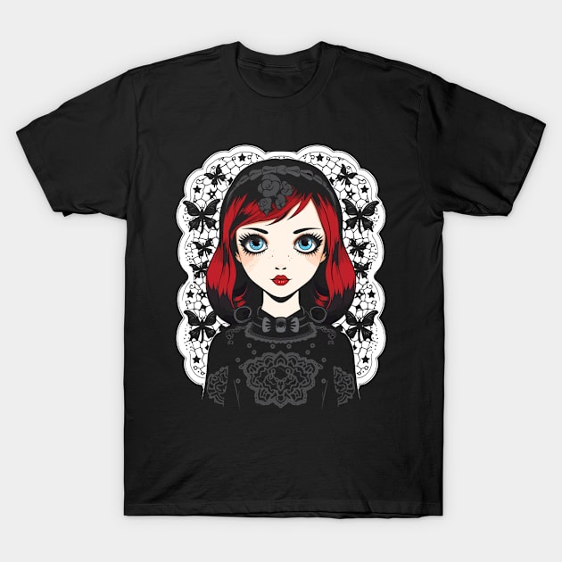 Cool Kawaii Goth Girl T-Shirt by Obotan Mmienu